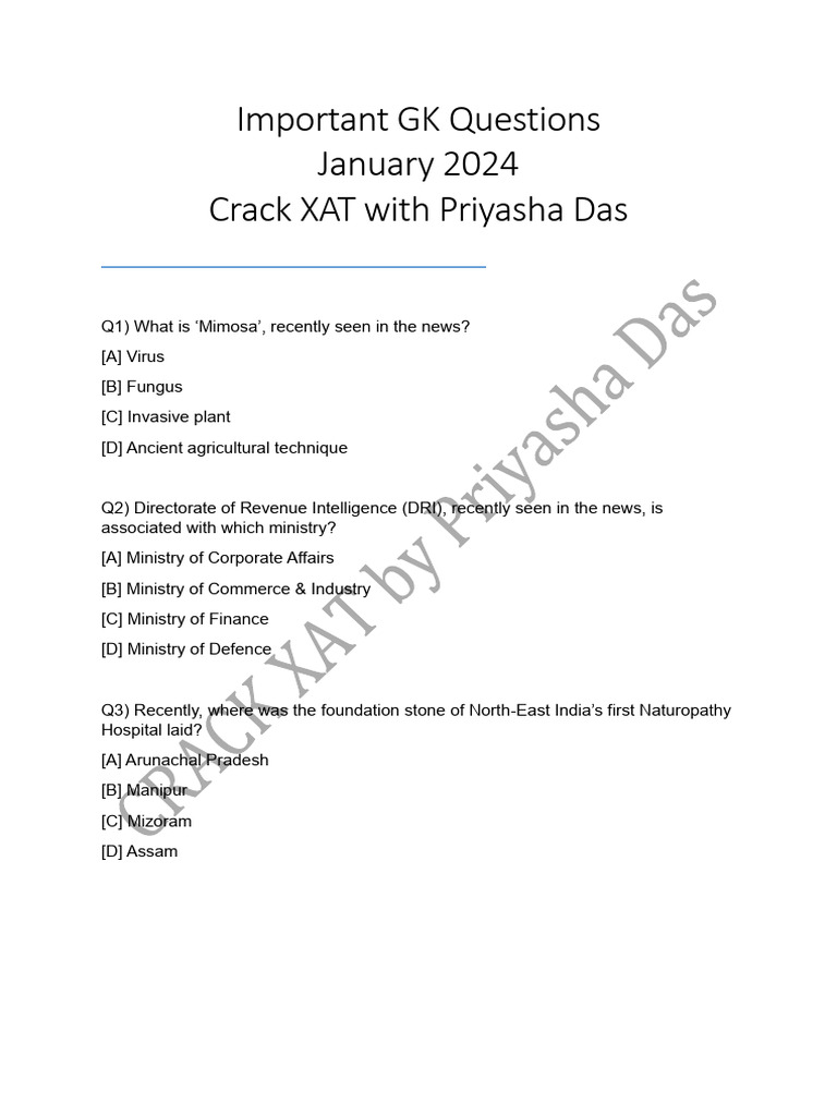 Important GK Questions for XAT 2024 | PDF
