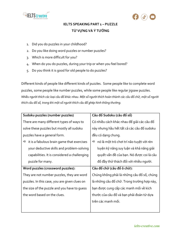 Ielts Speaking Part 1 Puzzles | PDF