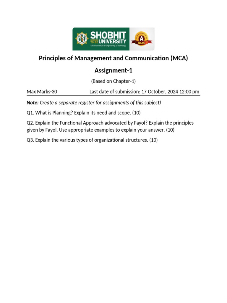 Management Principles Assignment Guide | PDF