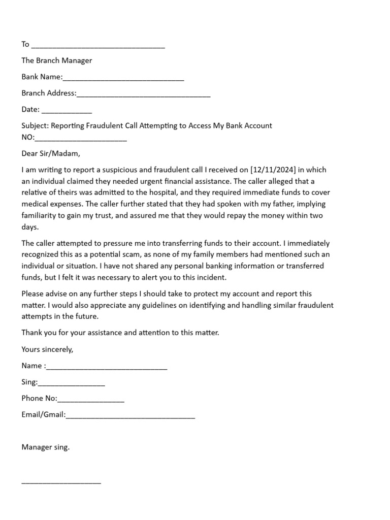 Report of Fraudulent Call Attempt | PDF