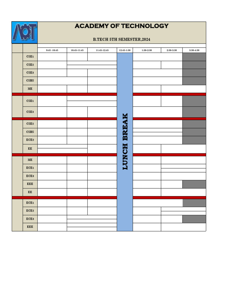 B.tech 5th Semester Special Routine 26 NOV '24 - 21 DEC' 24 | PDF