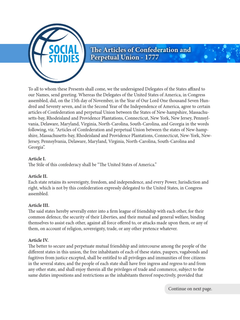 Articles of Confederation Overview | PDF | Judgment (Law) | United ...