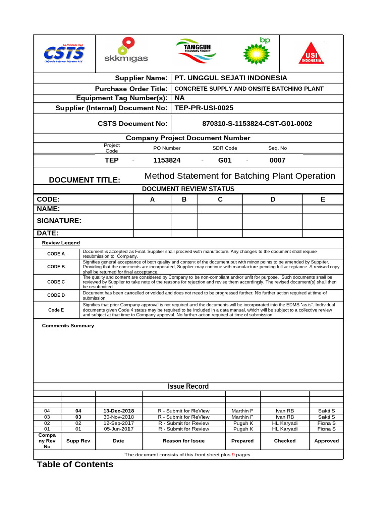 Method Statement for Batching Plant Operations | PDF