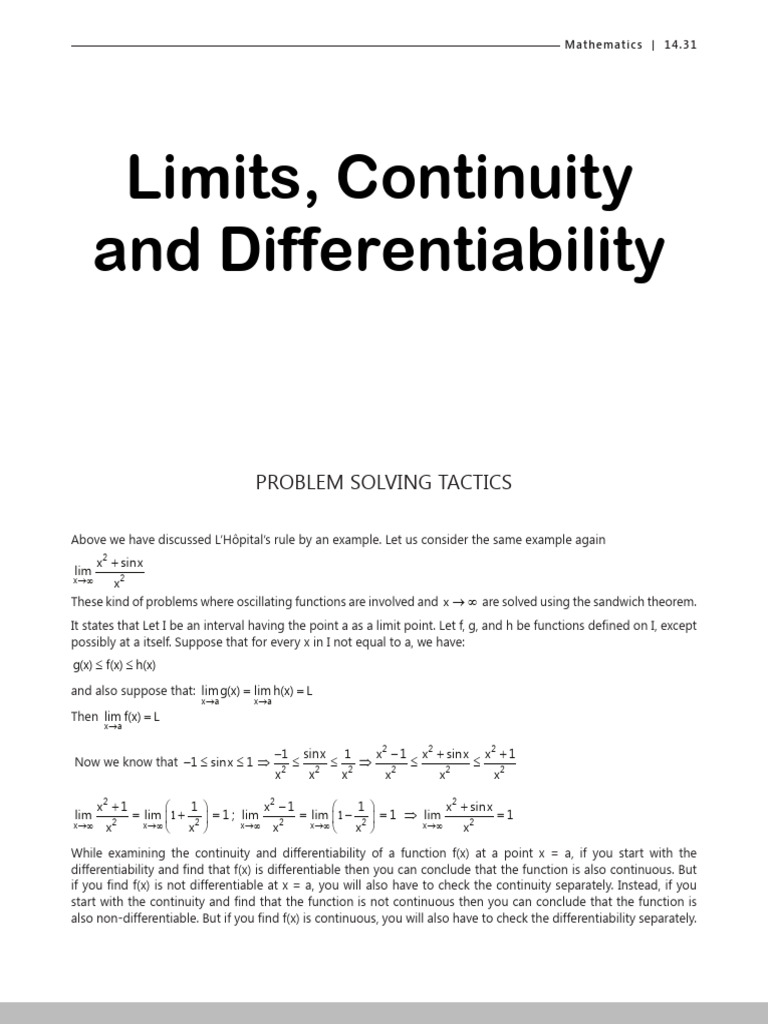13 Limits Continuity and DifferentiabilityPROBLEM SOLVING ...