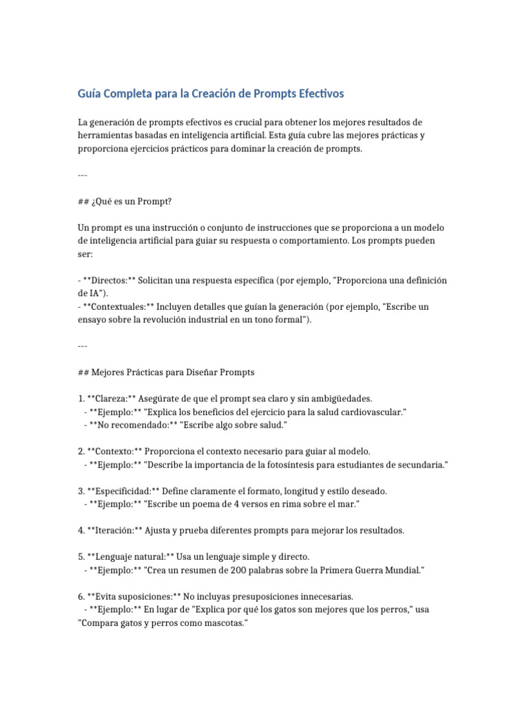 Guia Creacion Prompts | PDF | Inteligencia artificial | Inteligencia ...