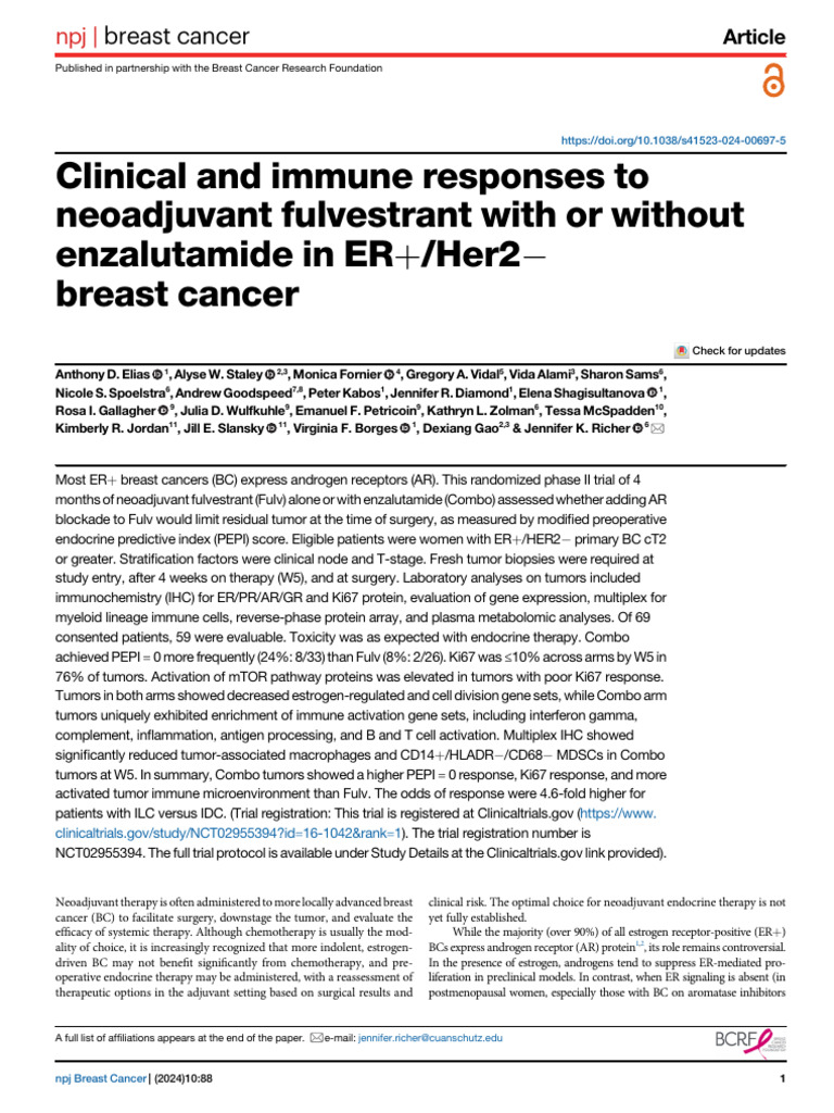Clinical and Immune Responses To Neoadjuvant Fulvestrant With or ...