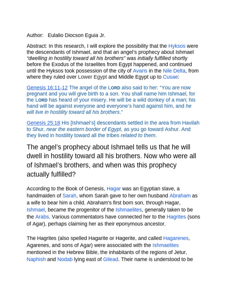 Were The Hyksos Ishmael's Descendants & The Shasu Esau's Descendants ...