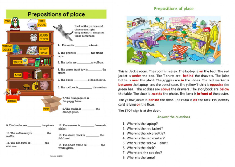 Prepositions of Place Review | PDF