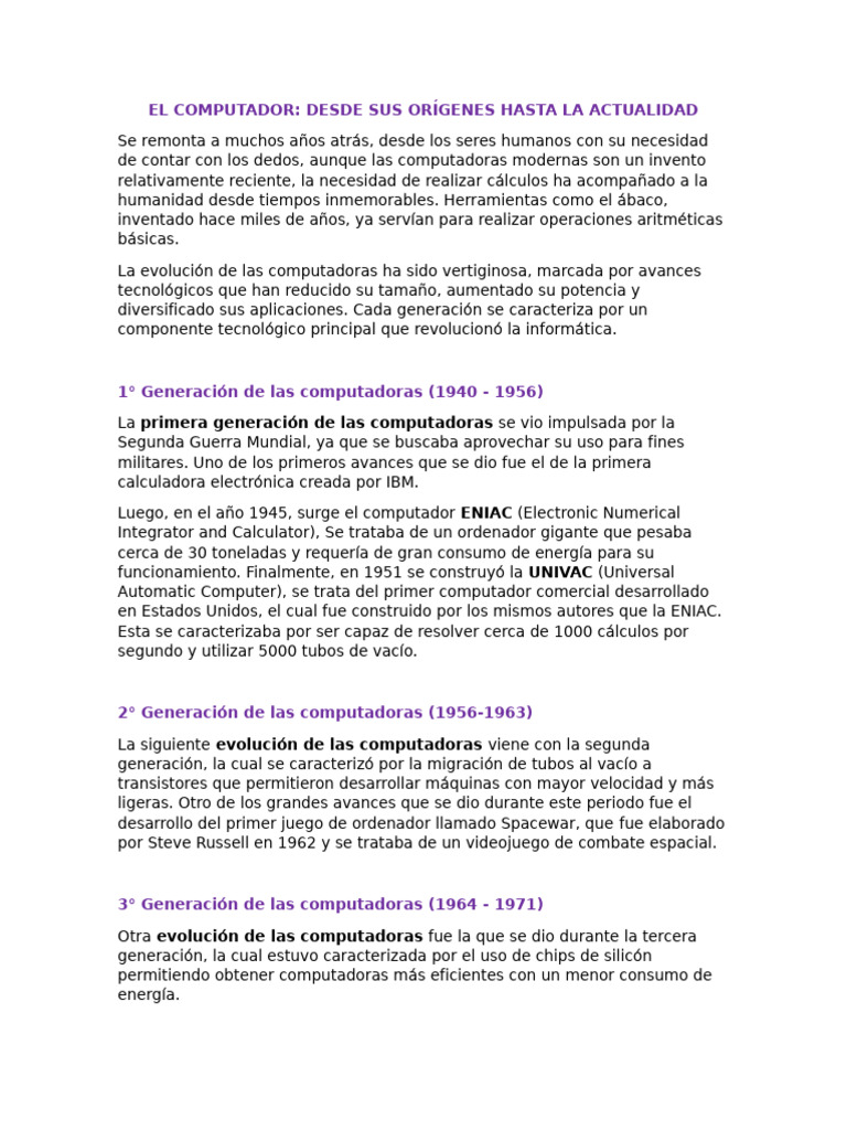 Evolución de las computadoras: 6 generaciones | PDF | Microprocesador ...