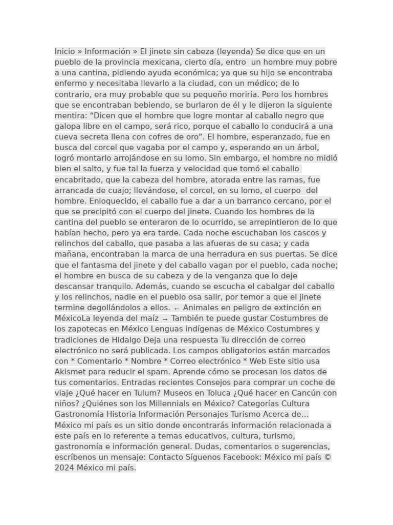 La leyenda del jinete sin cabeza | PDF | Caballos | México