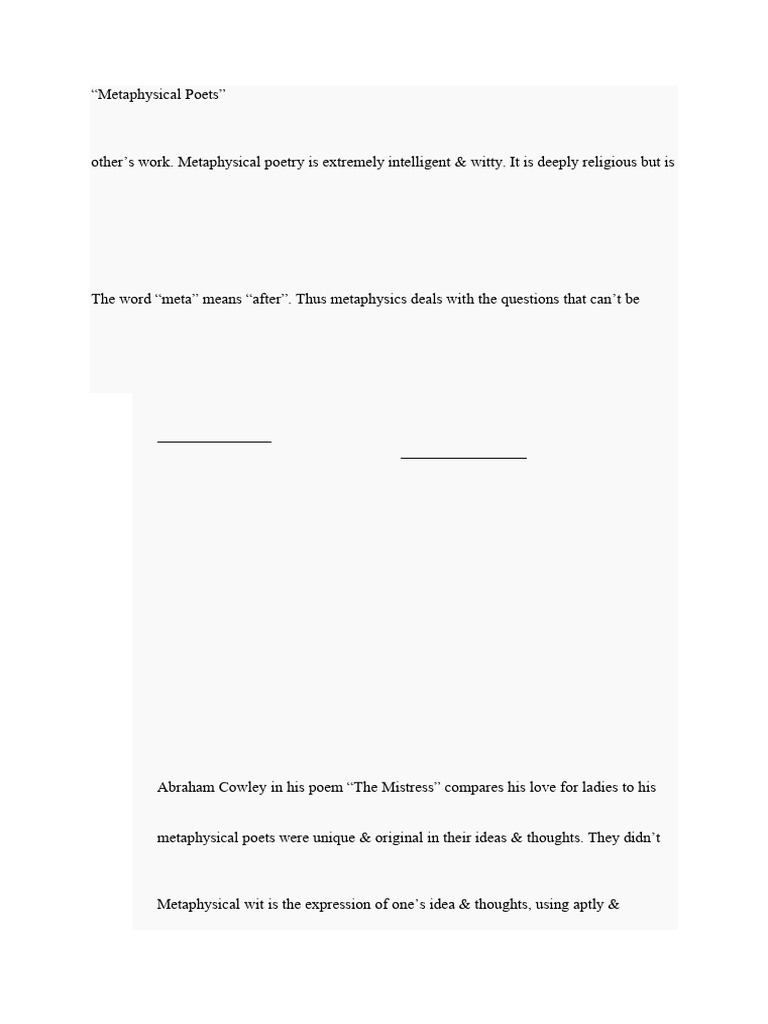 Origins and Features of Metaphysical Poetry | PDF | Metaphysics | Poetry