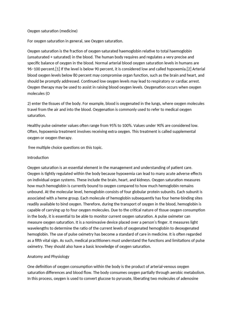 Oxygen Saturation | PDF | Hemoglobin | Blood