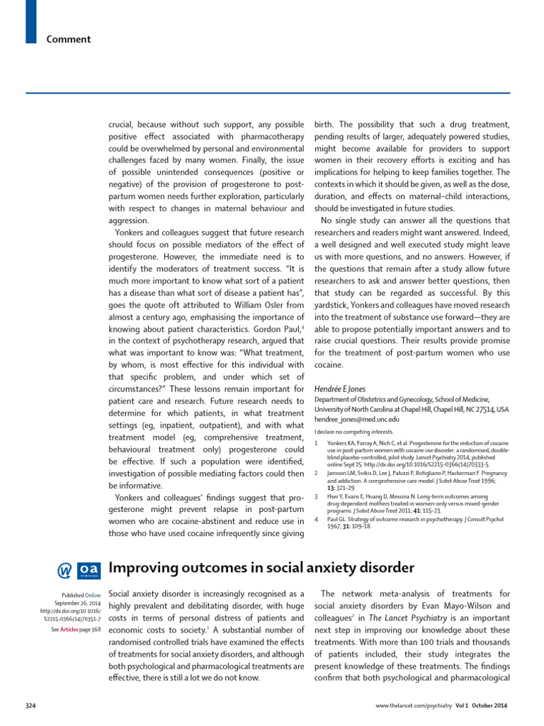 Improving Outcomes in Social Anxiety Disorder 2014 | PDF | Cognitive ...