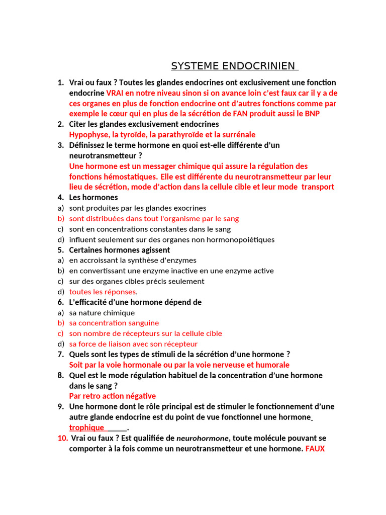 Cours sur le Système Endocrinien | PDF | Hypophyse | Hypothalamus