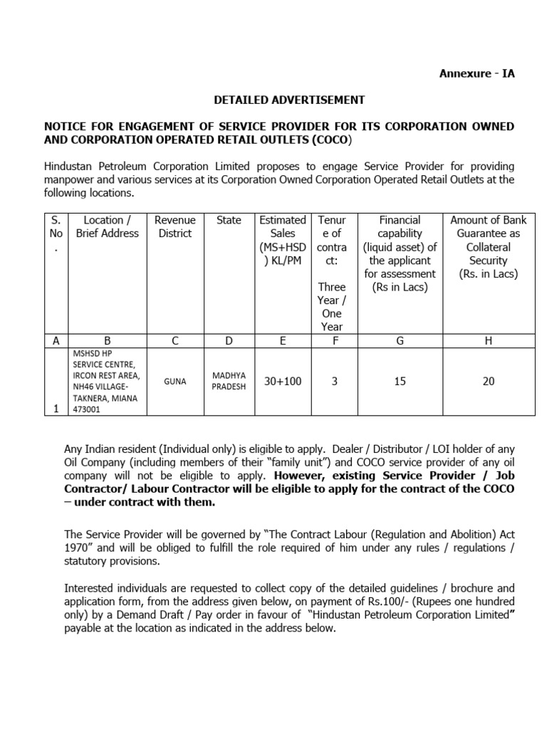 HPCL COCO Service Provider Notice | PDF | Private Law | Business Law
