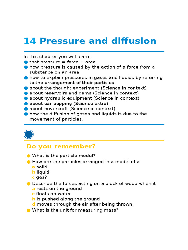 Pressure and Diffusion Explained | PDF | Pressure | Force