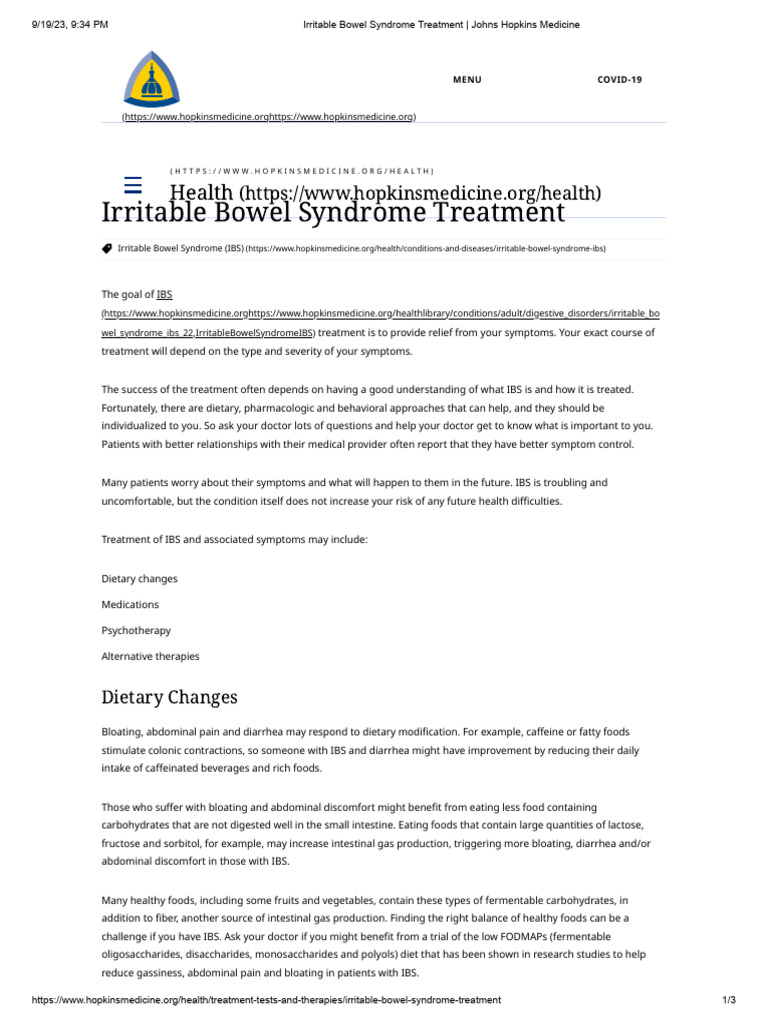Irritable Bowel Syndrome Treatment - Johns Hopkins Medicine | PDF ...