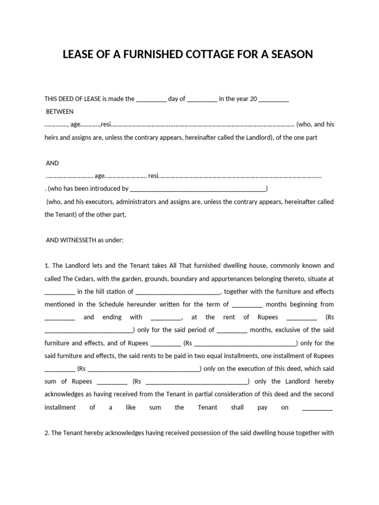 Lease of A Furnished Cottage For A Season | PDF | Leasehold Estate ...