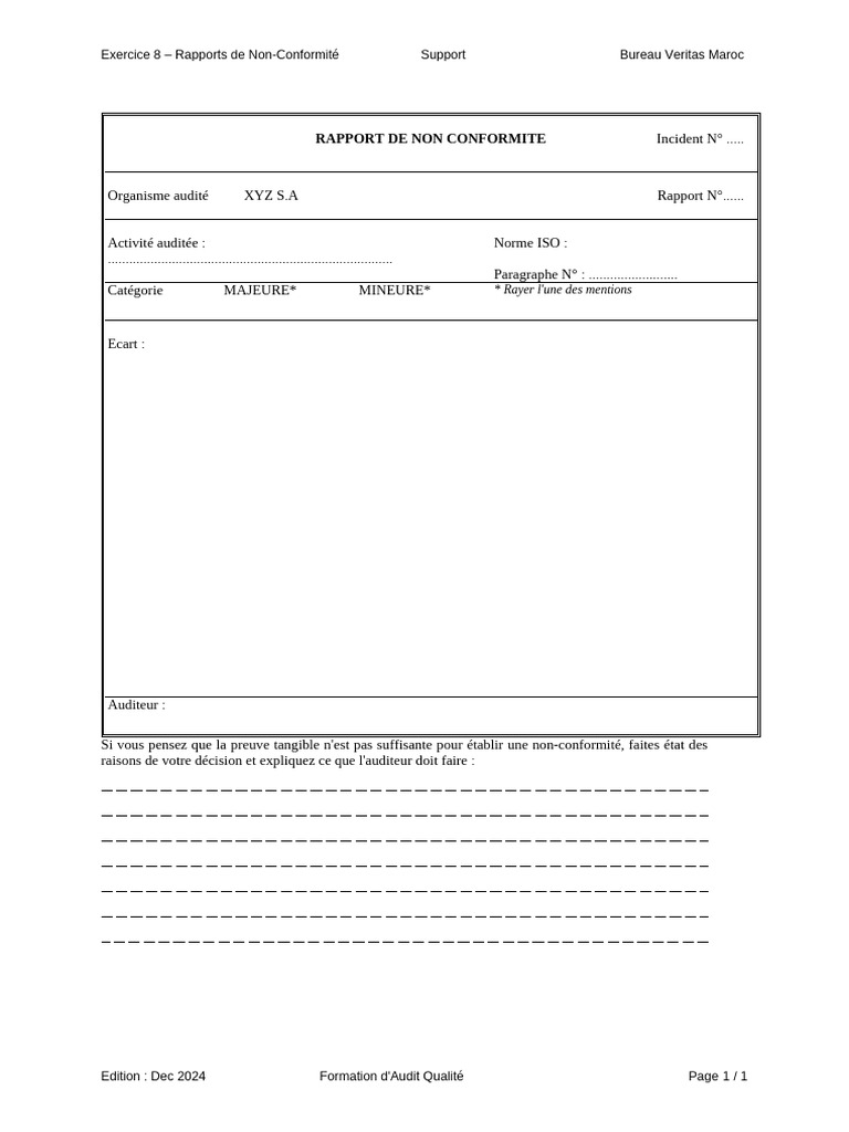 Exemple de Rapport de Non-Conformité | PDF