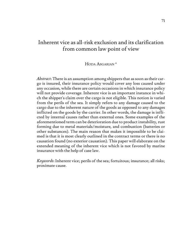 Inherent Vice in Marine Insurance Explained | PDF