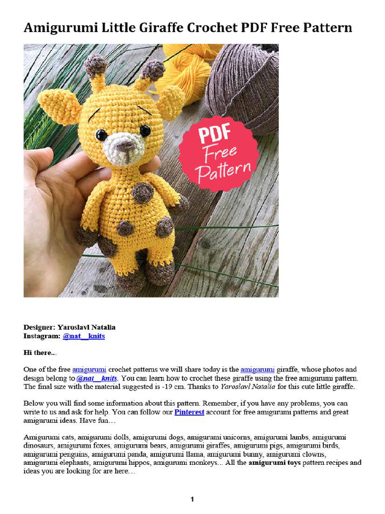 Amigurumi Little Giraffe Crochet PDF Free Pattern | PDF