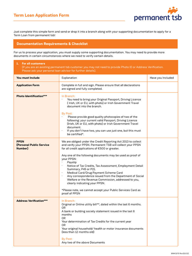 Term Loan Application Guide for Permanent TSB | PDF | Government And ...