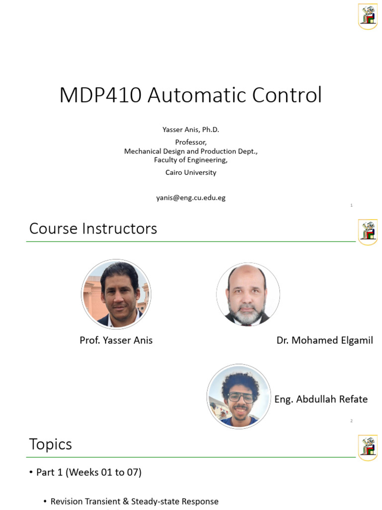 Automatic Control Course Overview | PDF | Damping | Applied Mathematics
