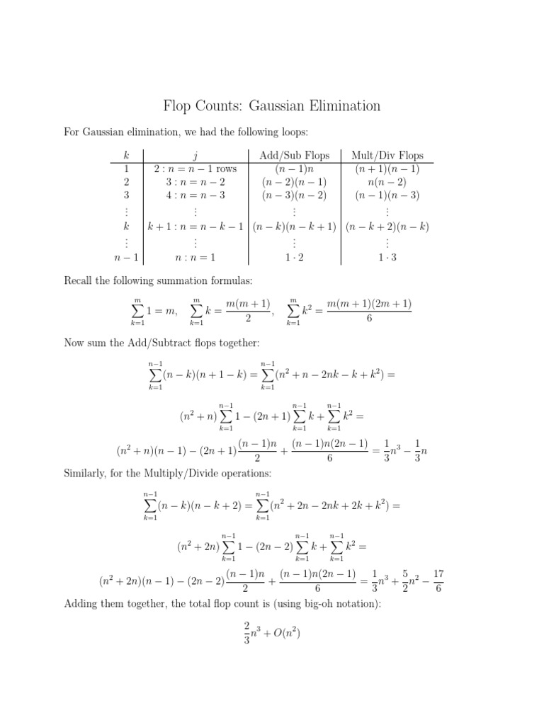 Gaussian Elimination Flop Counts Analysis | PDF | Summation | Mathematics