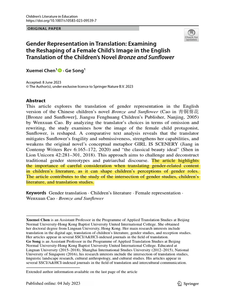 Gender Representation in Children's Translation | PDF | Translations ...