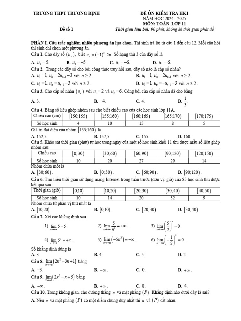 Hs de On So 1 Toan 11 | PDF