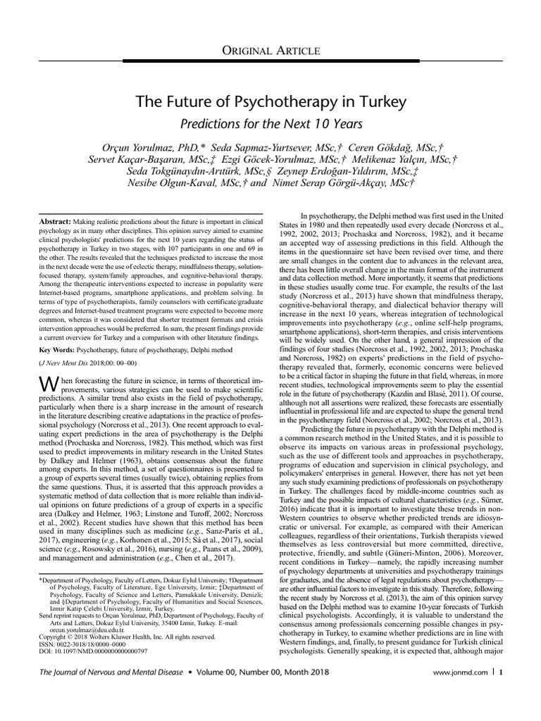 The Future of Psychotherapy in Turkey | PDF | Psychotherapy | Clinical ...