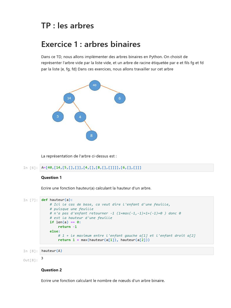 TP sur les arbres binaires en Python | PDF | Algorithmes et structures ...