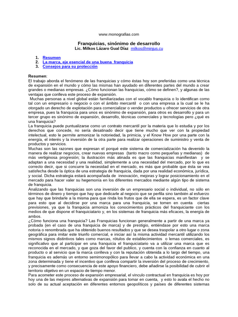 Franquicias sin nimo de desarrollo pdf marca franquiciamiento