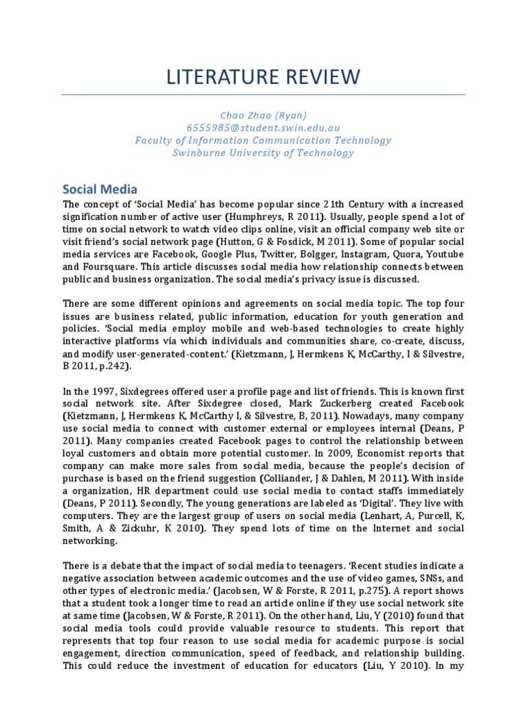 literature review on effect of social media on students