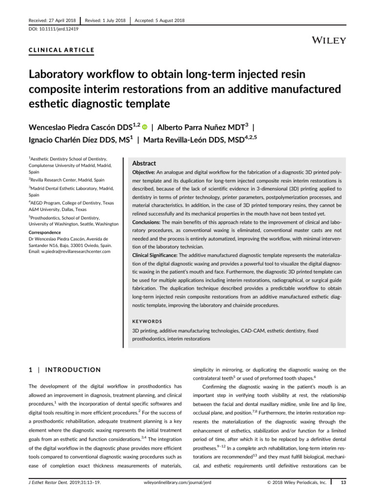 J Esthet Restor Dent - 2018 - Piedra Casc%C3%B3n - Laboratory workflow ...
