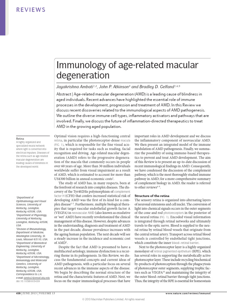 Immunology of Age-Related Macular Degeneration | PDF | Retina | Anatomy