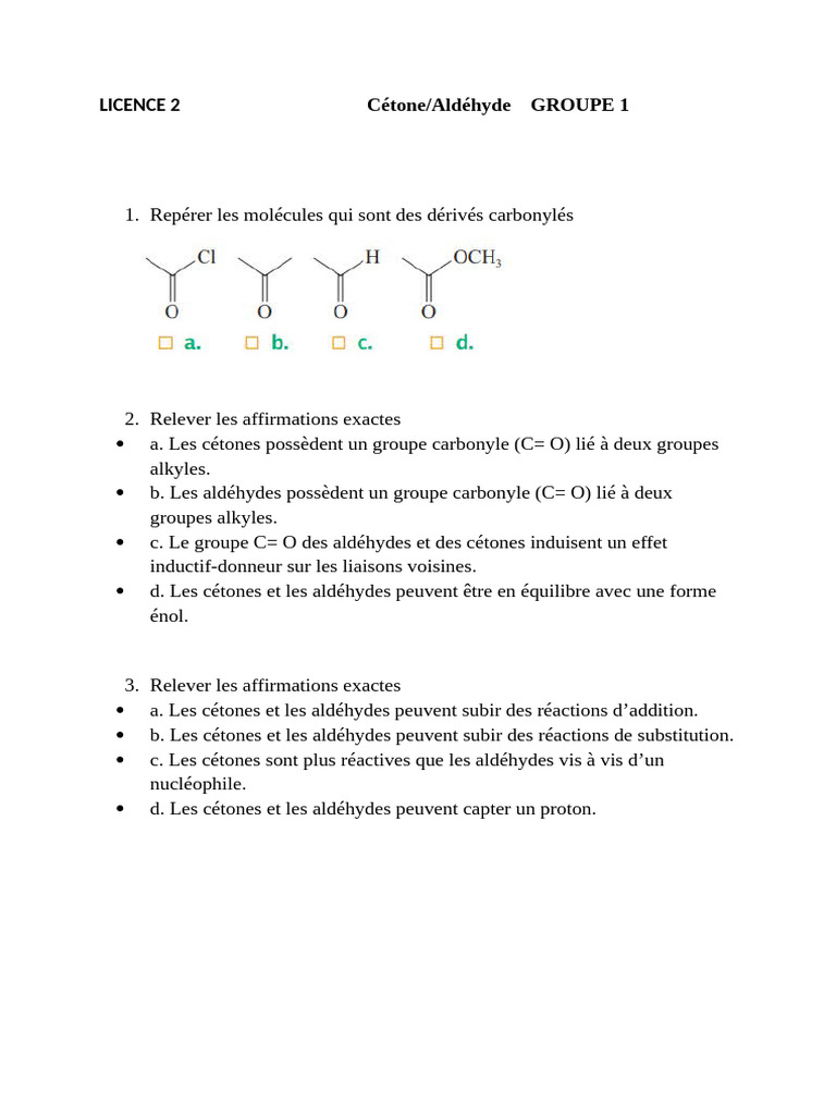 Fonctions Cétone et Aldéhyde | PDF | Cétone | Aldéhyde