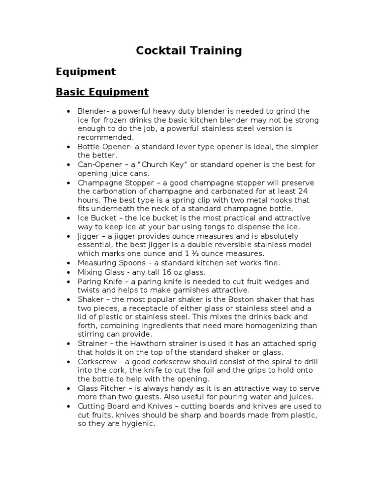Cocktail Training Equipment Basic Equipment PDF Drink Pint