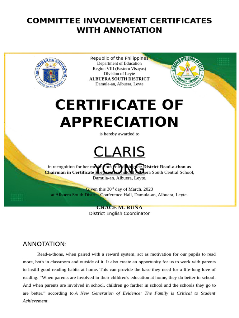 Certificates of Appreciation for Educators | PDF | Literacy | Pedagogy