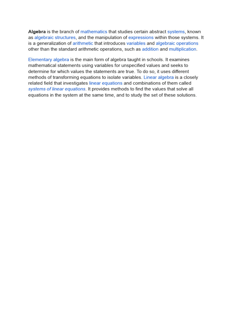 Overview of Algebra and Its Branches | PDF