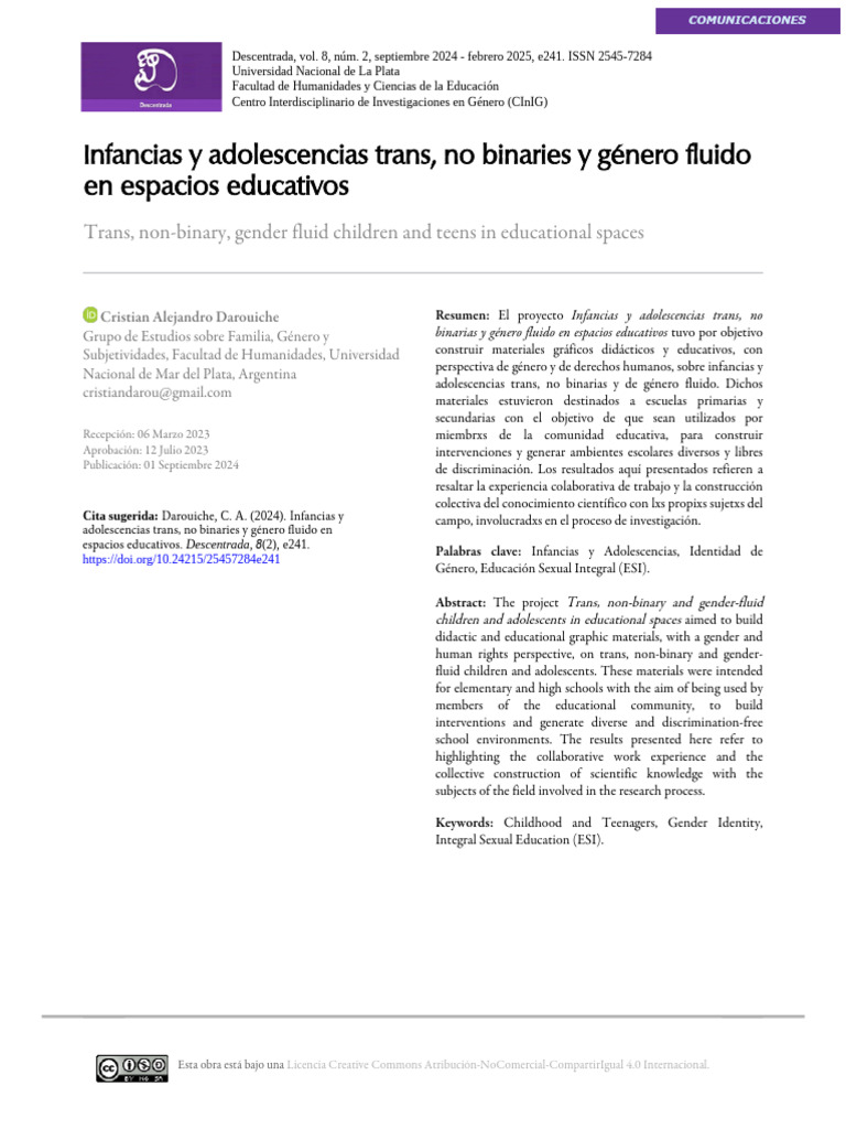 Darouiche Infancias Y Adolescencias Trans No Binaries Y Género Fluido