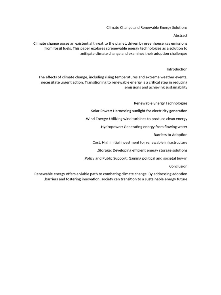 Climate Change and Renewable Energy Solutionss | PDF
