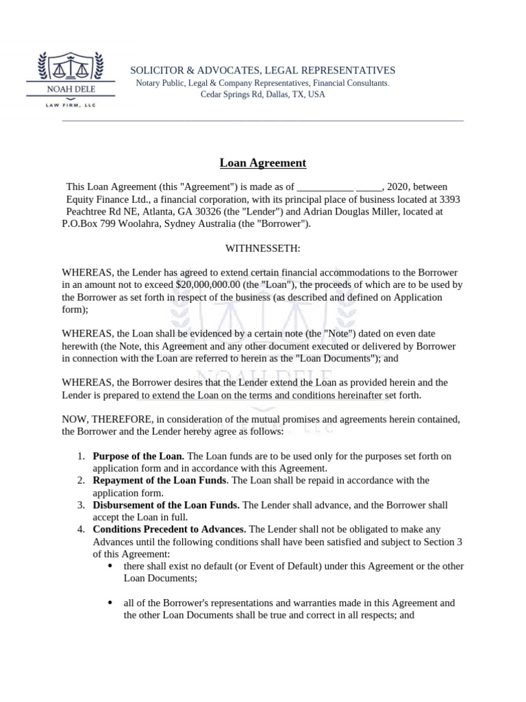 Loan Agreement Between Lender and Borrower | PDF | Loans | Lawsuit