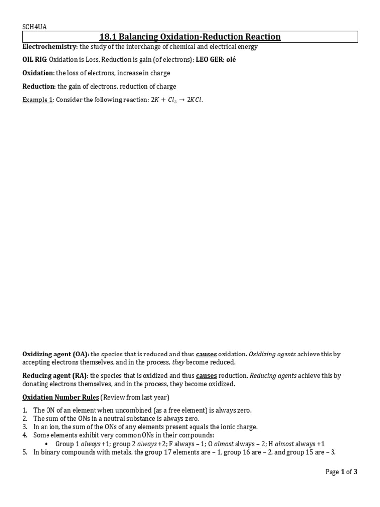 18.1 Balancing Redox Reactions Jan 2019 SV | PDF | Redox | Chemical ...