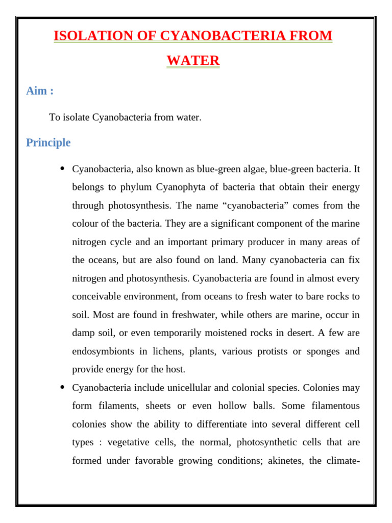 1. Isolation of Cyanobacteria From Water | PDF | Cyanobacteria | Organisms