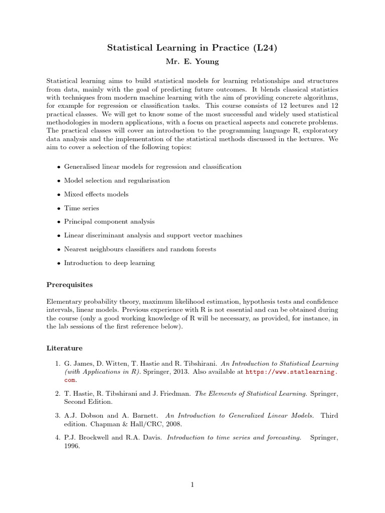 Practical Statistical Learning Course | PDF | Statistics | Machine Learning