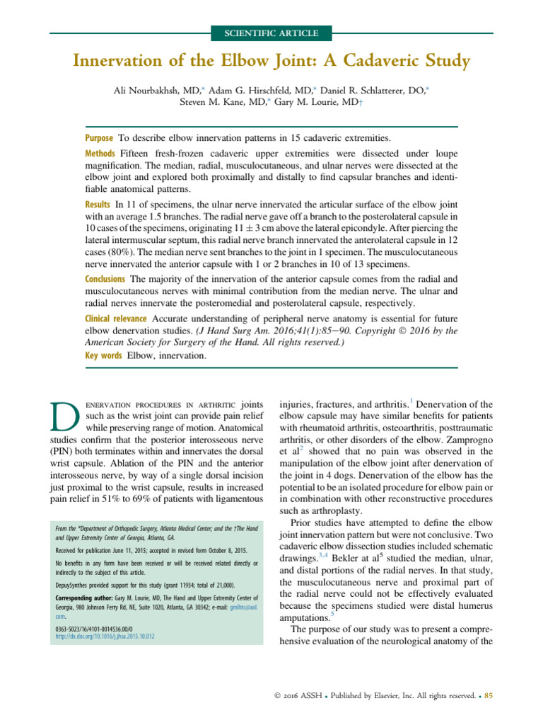 Nourbakhsh - Innervation of The Elbow Joint A Cadaveric Study | PDF ...