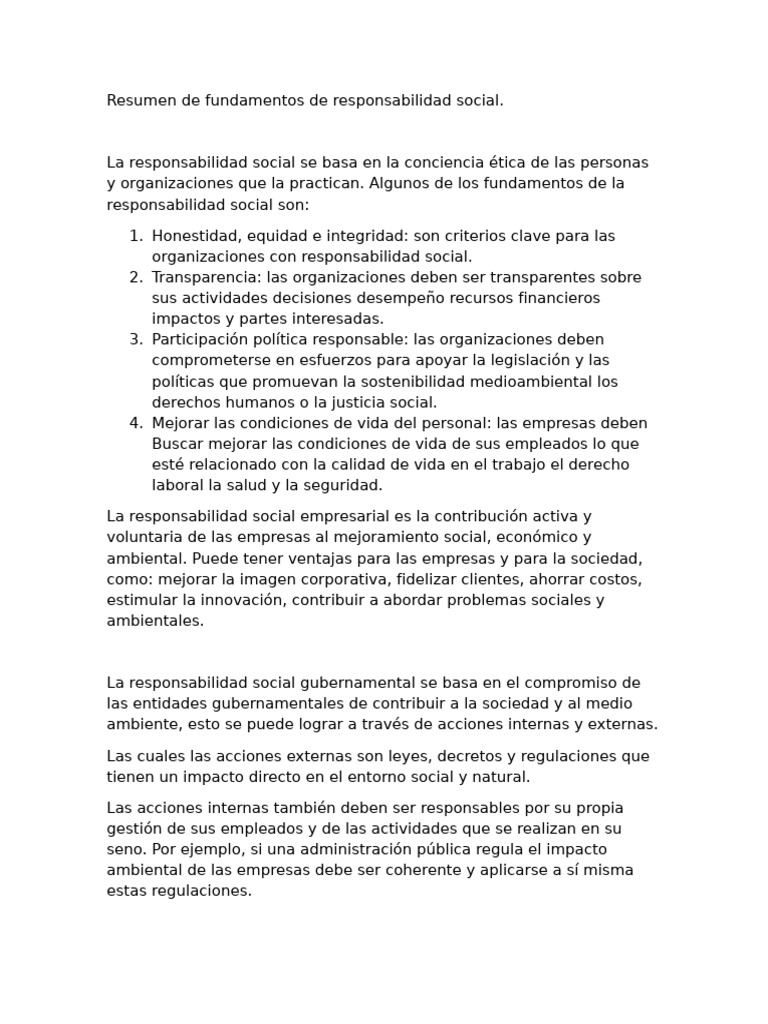 Resumen de Fundamentos de La Responsabilidad Social | PDF ...