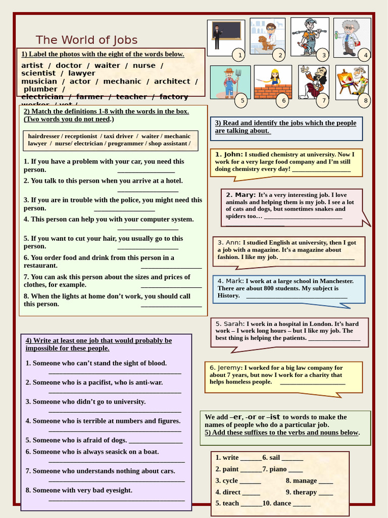 The World of Jobs Grammar Drills Grammar Guides Information Gap Acti ...