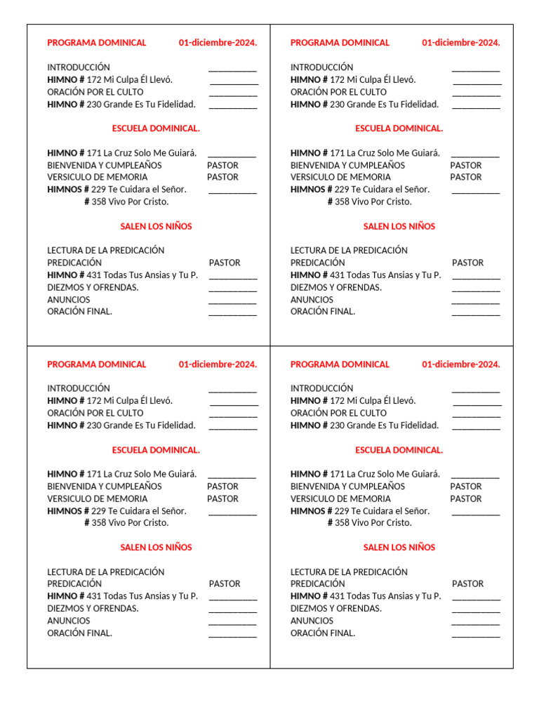 Programa Dominical 2 | PDF | Adoración Cristiana Y Liturgia